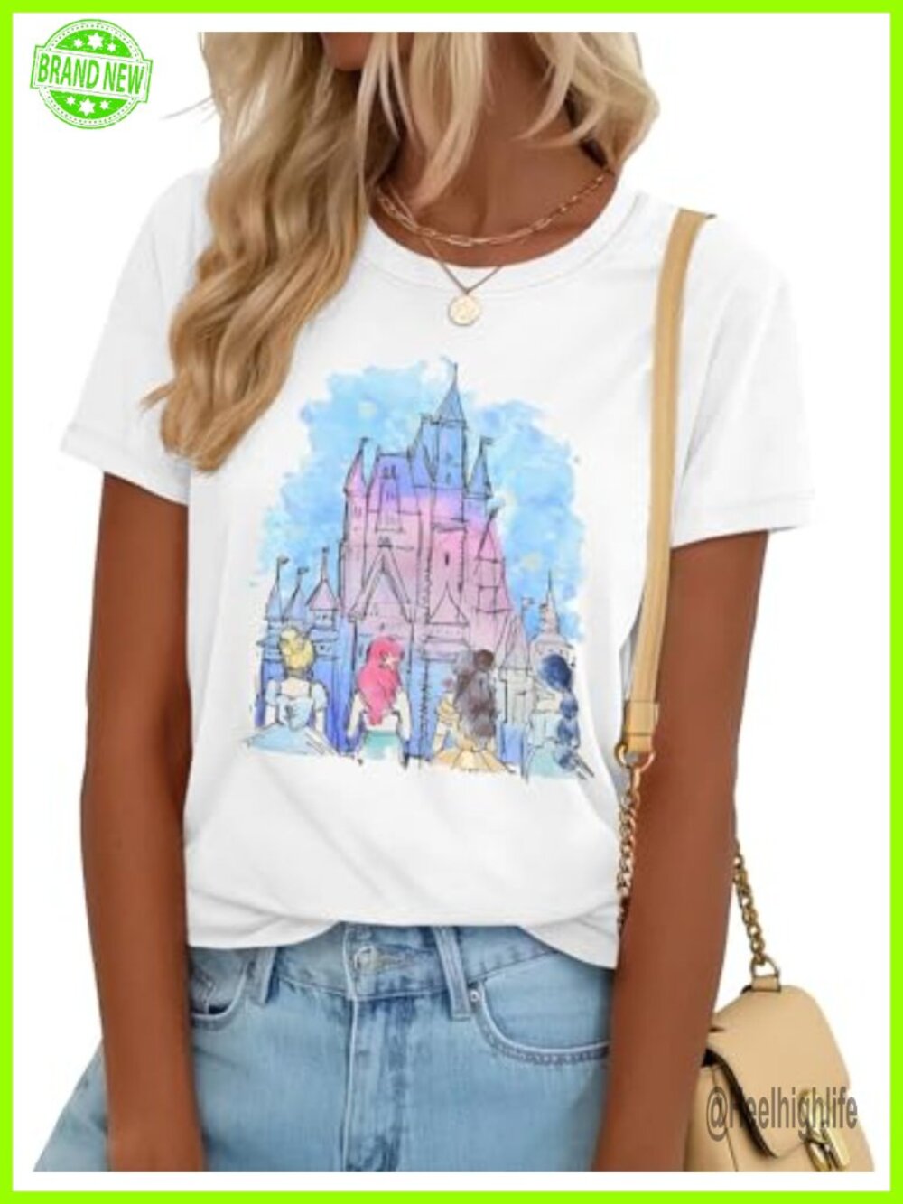 Womens Princess Castle Graphic Tee Short Sleeve Crew Neck Cotton Blend